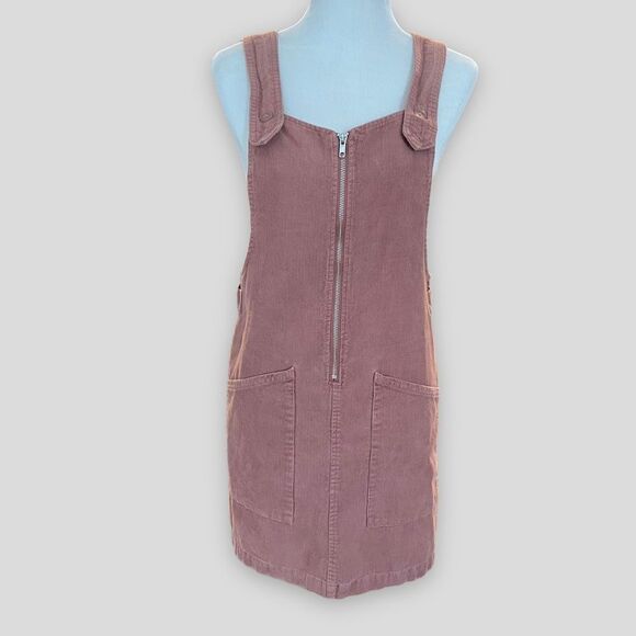 Corduroy Pinafore Dusty Mauve Pink Zip Overall Midi Dress - Picture 2 of 12